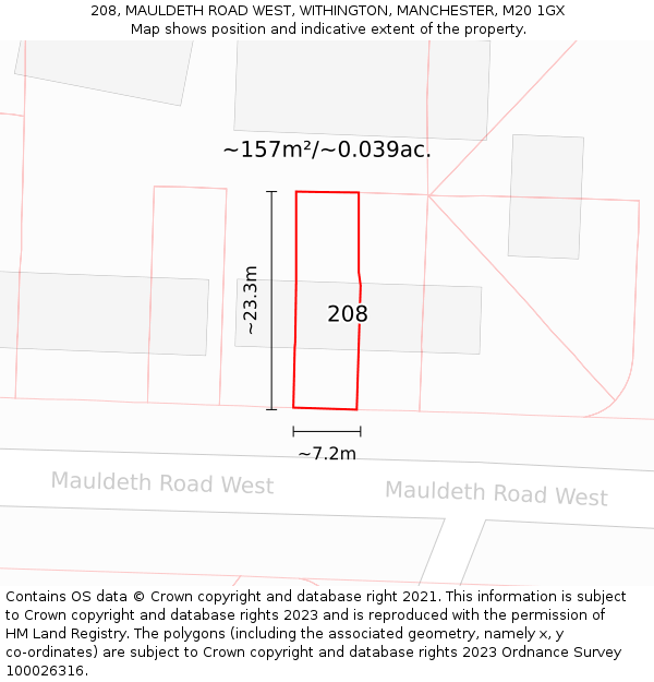 208, MAULDETH ROAD WEST, WITHINGTON, MANCHESTER, M20 1GX: Plot and title map