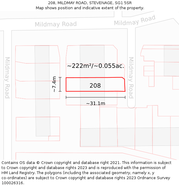 208, MILDMAY ROAD, STEVENAGE, SG1 5SR: Plot and title map