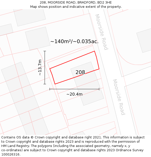 208, MOORSIDE ROAD, BRADFORD, BD2 3HE: Plot and title map