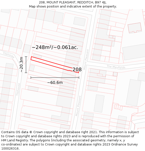 208, MOUNT PLEASANT, REDDITCH, B97 4JL: Plot and title map