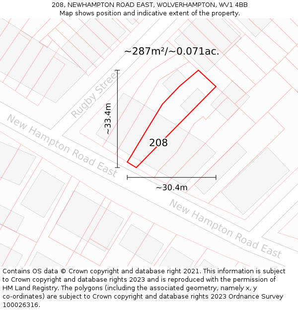 208, NEWHAMPTON ROAD EAST, WOLVERHAMPTON, WV1 4BB: Plot and title map