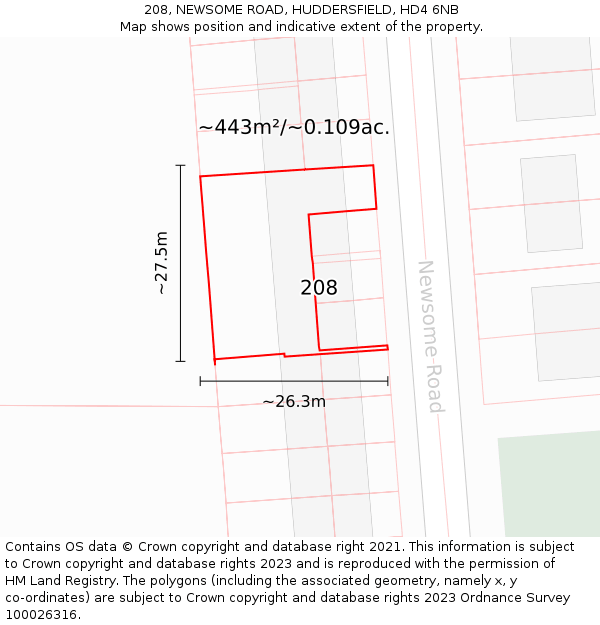 208, NEWSOME ROAD, HUDDERSFIELD, HD4 6NB: Plot and title map