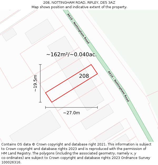 208, NOTTINGHAM ROAD, RIPLEY, DE5 3AZ: Plot and title map