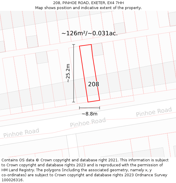 208, PINHOE ROAD, EXETER, EX4 7HH: Plot and title map
