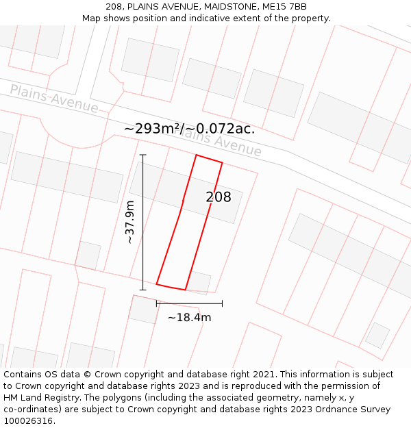 208, PLAINS AVENUE, MAIDSTONE, ME15 7BB: Plot and title map