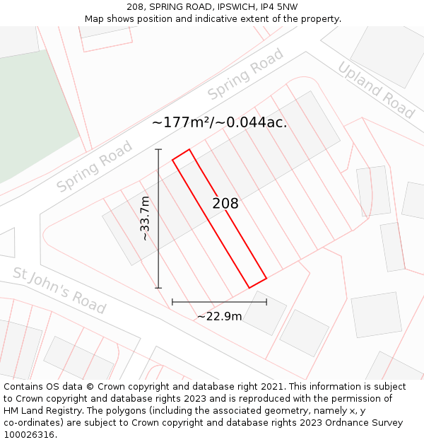 208, SPRING ROAD, IPSWICH, IP4 5NW: Plot and title map