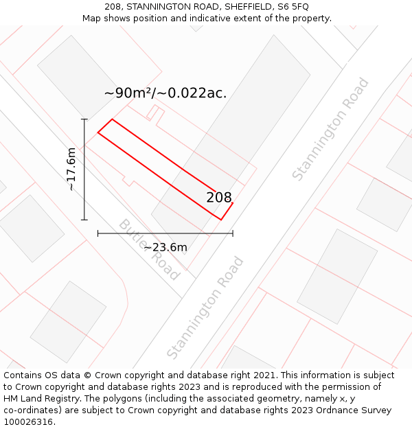 208, STANNINGTON ROAD, SHEFFIELD, S6 5FQ: Plot and title map