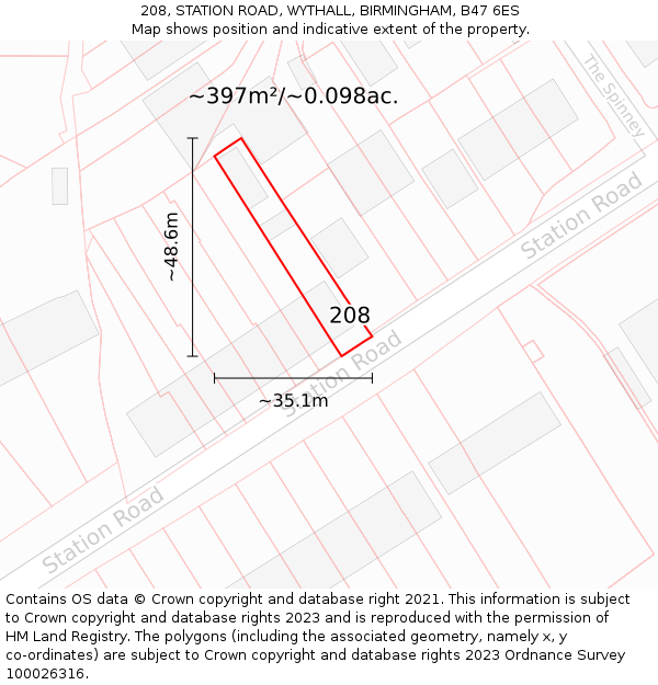 208, STATION ROAD, WYTHALL, BIRMINGHAM, B47 6ES: Plot and title map