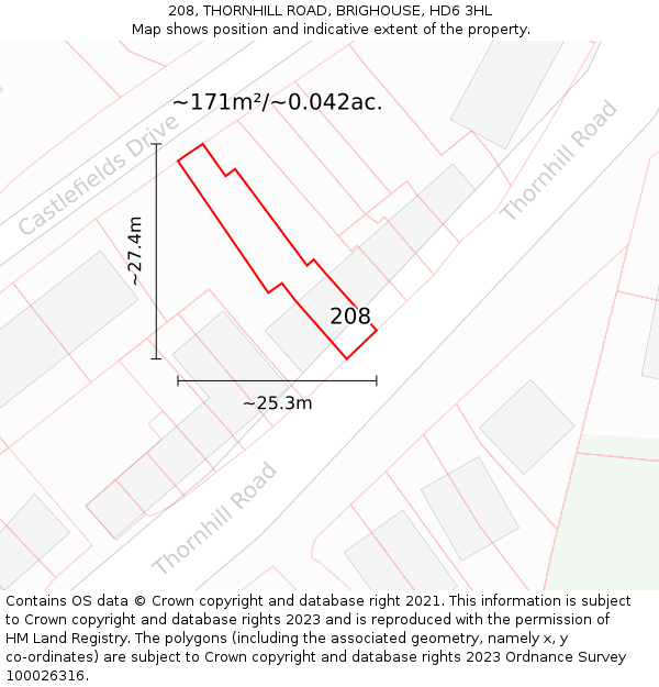 208, THORNHILL ROAD, BRIGHOUSE, HD6 3HL: Plot and title map