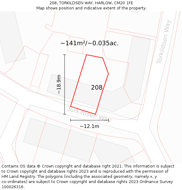 208, TORKILDSEN WAY, HARLOW, CM20 1FE: Plot and title map