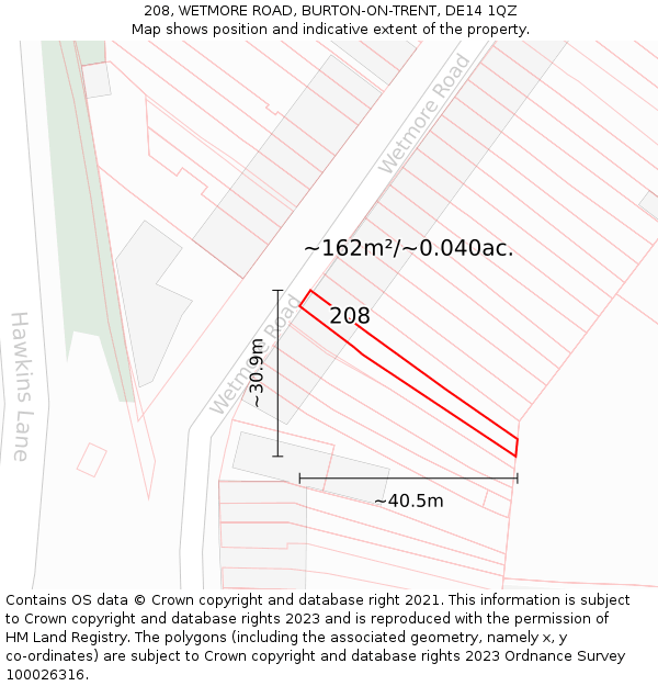 208, WETMORE ROAD, BURTON-ON-TRENT, DE14 1QZ: Plot and title map