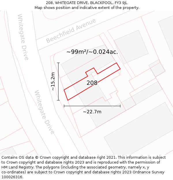 208, WHITEGATE DRIVE, BLACKPOOL, FY3 9JL: Plot and title map