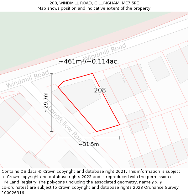 208, WINDMILL ROAD, GILLINGHAM, ME7 5PE: Plot and title map