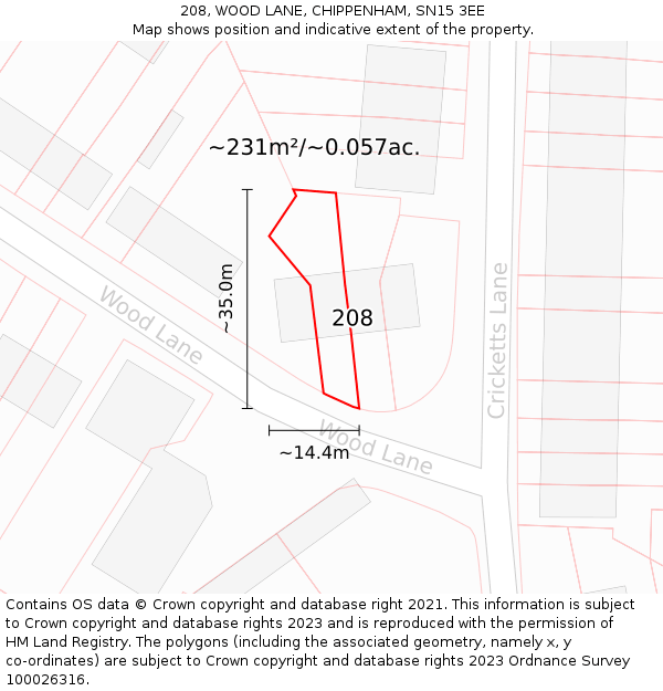 208, WOOD LANE, CHIPPENHAM, SN15 3EE: Plot and title map