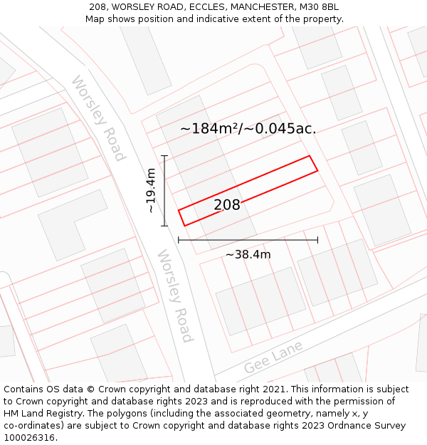 208, WORSLEY ROAD, ECCLES, MANCHESTER, M30 8BL: Plot and title map