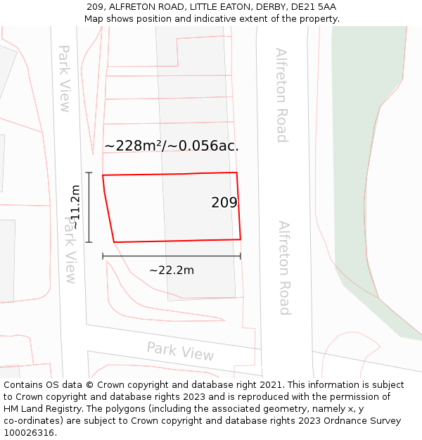209, ALFRETON ROAD, LITTLE EATON, DERBY, DE21 5AA: Plot and title map