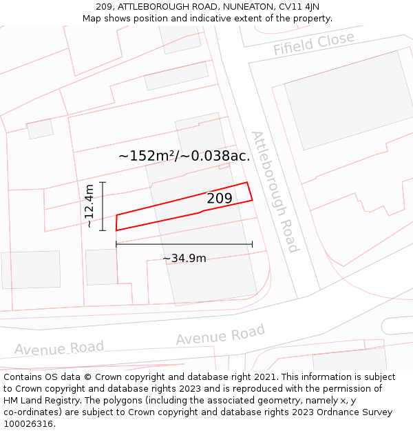 209, ATTLEBOROUGH ROAD, NUNEATON, CV11 4JN: Plot and title map