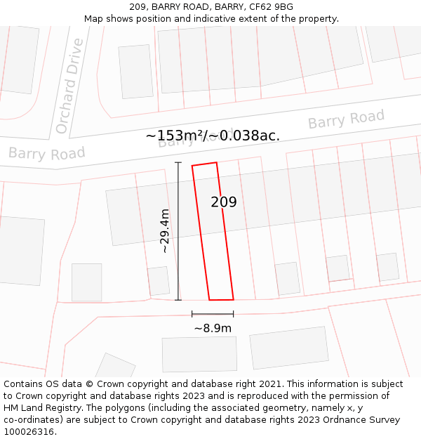 209, BARRY ROAD, BARRY, CF62 9BG: Plot and title map