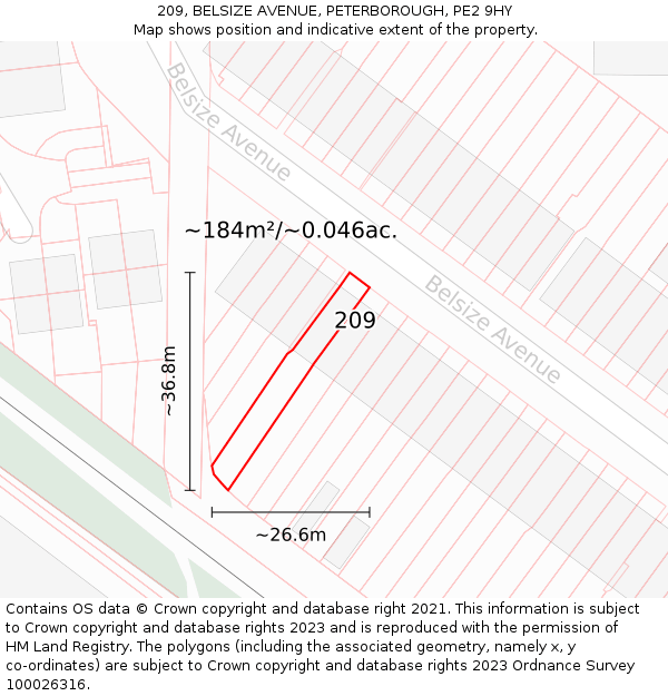 209, BELSIZE AVENUE, PETERBOROUGH, PE2 9HY: Plot and title map