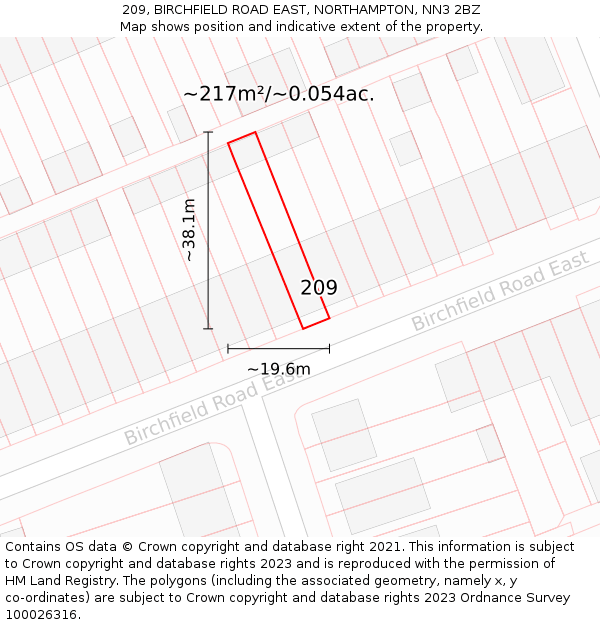 209, BIRCHFIELD ROAD EAST, NORTHAMPTON, NN3 2BZ: Plot and title map