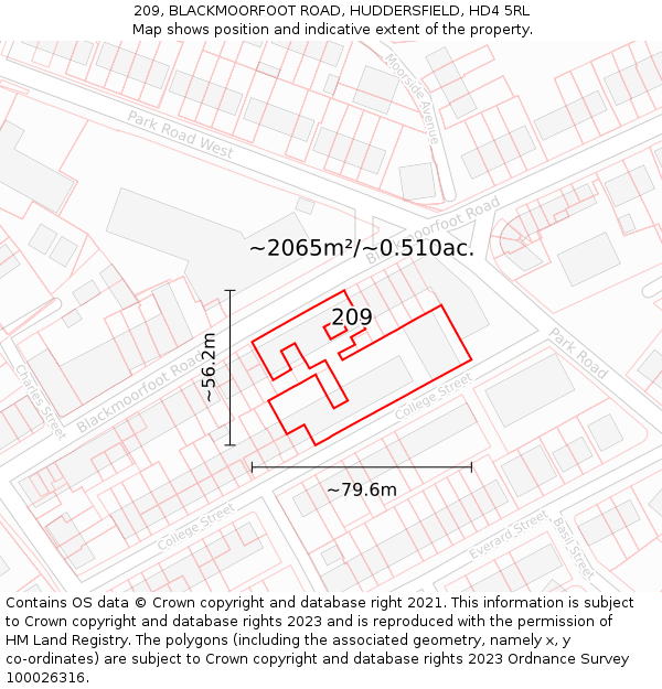 209, BLACKMOORFOOT ROAD, HUDDERSFIELD, HD4 5RL: Plot and title map