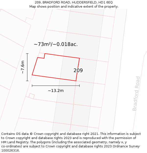 209, BRADFORD ROAD, HUDDERSFIELD, HD1 6EQ: Plot and title map