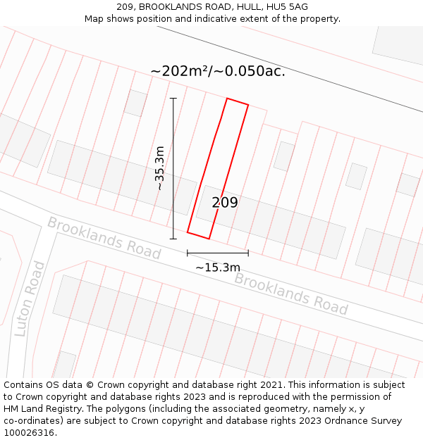 209, BROOKLANDS ROAD, HULL, HU5 5AG: Plot and title map