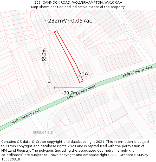 209, CANNOCK ROAD, WOLVERHAMPTON, WV10 0AH: Plot and title map