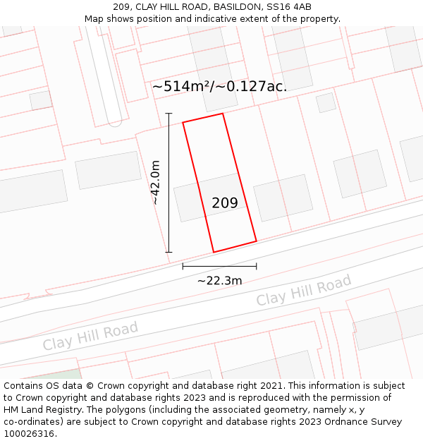 209, CLAY HILL ROAD, BASILDON, SS16 4AB: Plot and title map