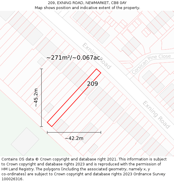 209, EXNING ROAD, NEWMARKET, CB8 0AY: Plot and title map