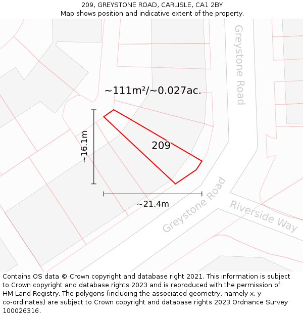 209, GREYSTONE ROAD, CARLISLE, CA1 2BY: Plot and title map