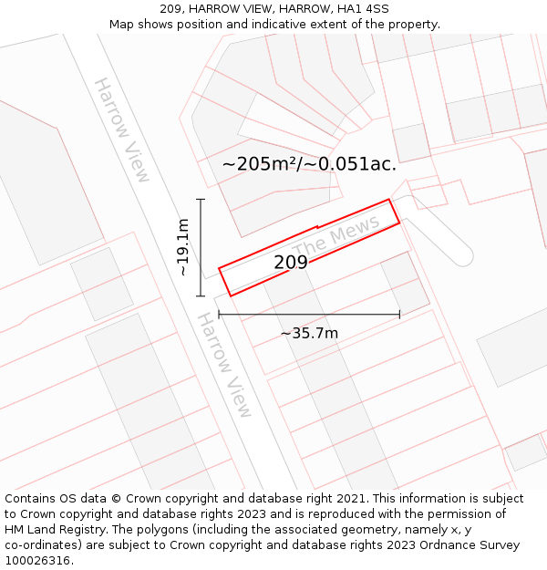 209, HARROW VIEW, HARROW, HA1 4SS: Plot and title map