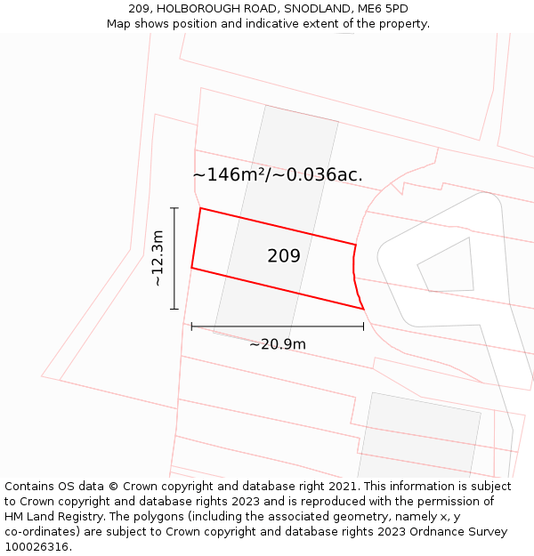 209, HOLBOROUGH ROAD, SNODLAND, ME6 5PD: Plot and title map