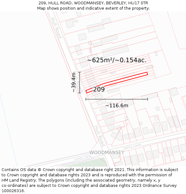 209, HULL ROAD, WOODMANSEY, BEVERLEY, HU17 0TR: Plot and title map