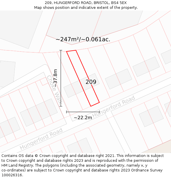 209, HUNGERFORD ROAD, BRISTOL, BS4 5EX: Plot and title map