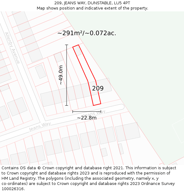 209, JEANS WAY, DUNSTABLE, LU5 4PT: Plot and title map