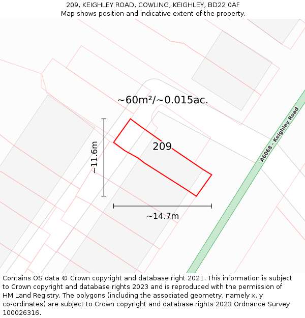 209, KEIGHLEY ROAD, COWLING, KEIGHLEY, BD22 0AF: Plot and title map