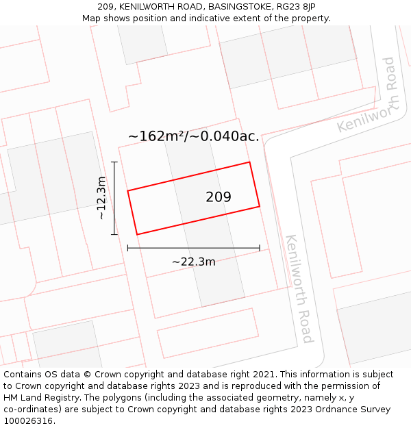 209, KENILWORTH ROAD, BASINGSTOKE, RG23 8JP: Plot and title map