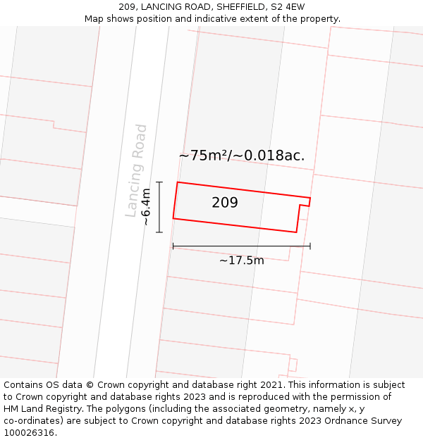 209, LANCING ROAD, SHEFFIELD, S2 4EW: Plot and title map