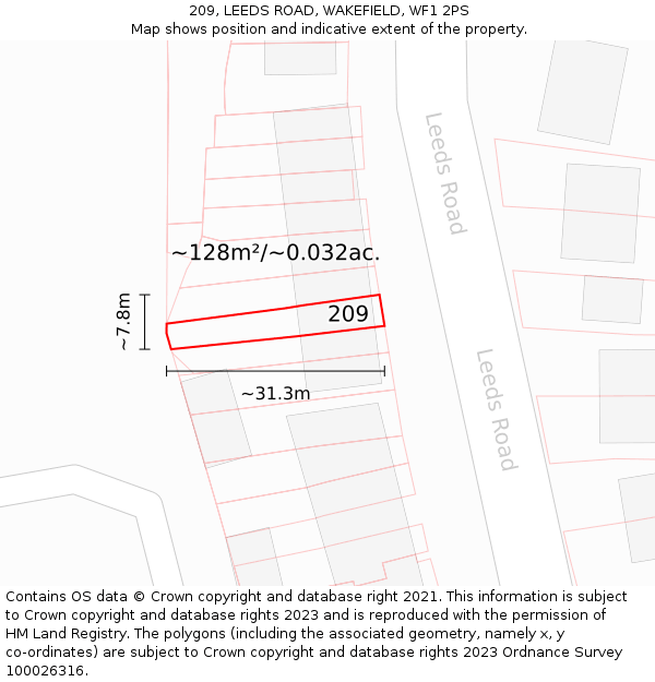 209, LEEDS ROAD, WAKEFIELD, WF1 2PS: Plot and title map