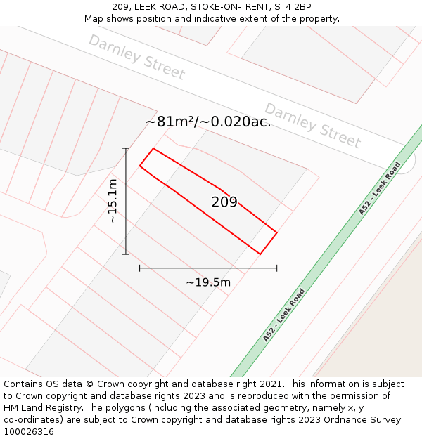 209, LEEK ROAD, STOKE-ON-TRENT, ST4 2BP: Plot and title map