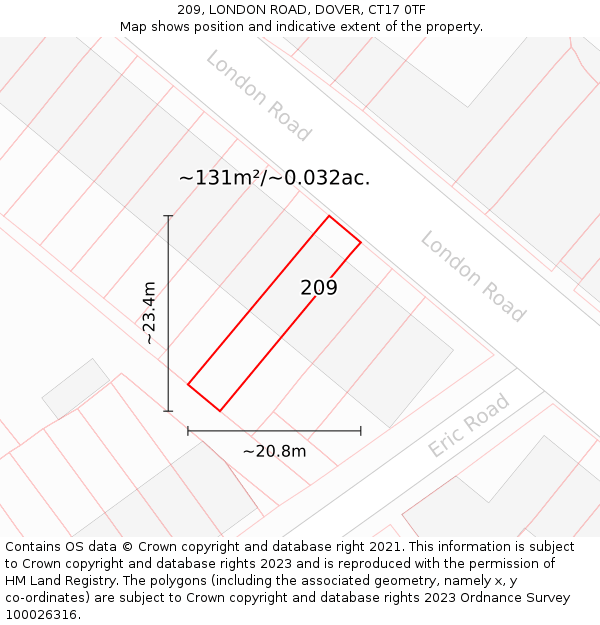209, LONDON ROAD, DOVER, CT17 0TF: Plot and title map