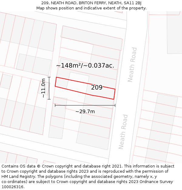 209, NEATH ROAD, BRITON FERRY, NEATH, SA11 2BJ: Plot and title map