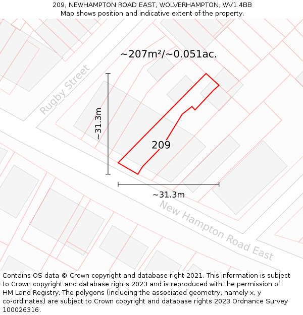 209, NEWHAMPTON ROAD EAST, WOLVERHAMPTON, WV1 4BB: Plot and title map