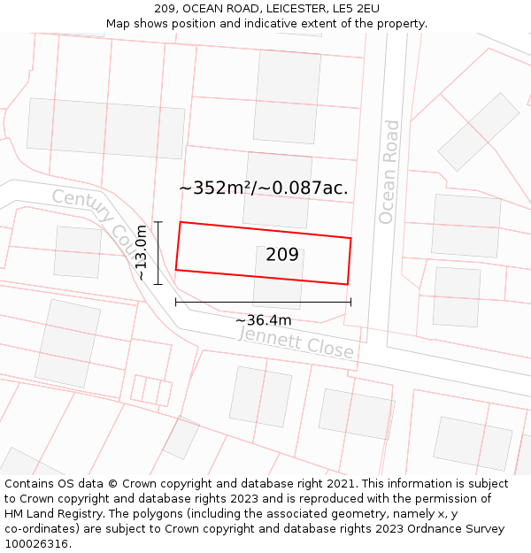 209, OCEAN ROAD, LEICESTER, LE5 2EU: Plot and title map