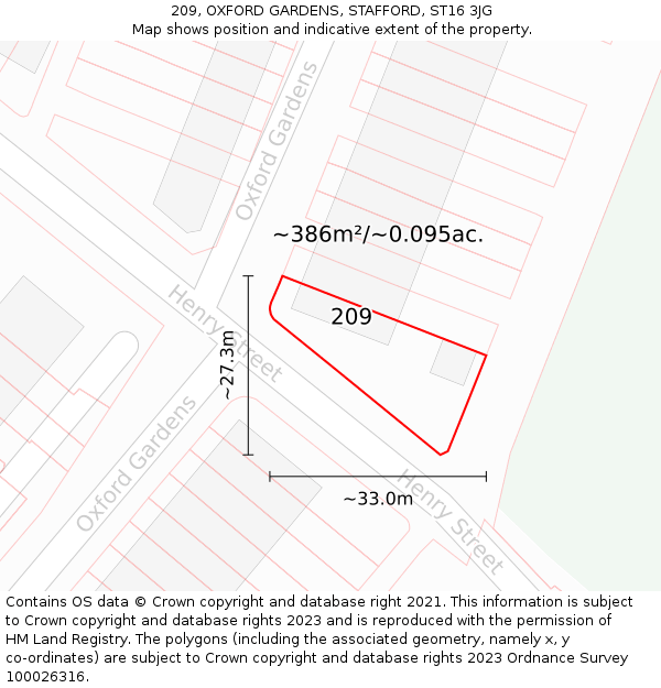 209, OXFORD GARDENS, STAFFORD, ST16 3JG: Plot and title map