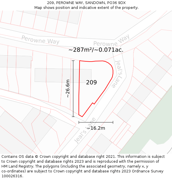 209, PEROWNE WAY, SANDOWN, PO36 9DX: Plot and title map