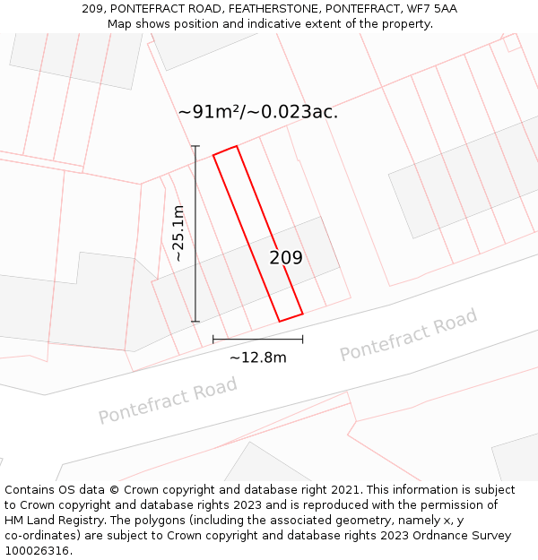 209, PONTEFRACT ROAD, FEATHERSTONE, PONTEFRACT, WF7 5AA: Plot and title map