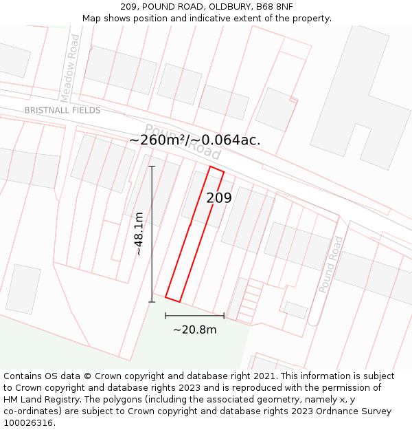 209, POUND ROAD, OLDBURY, B68 8NF: Plot and title map