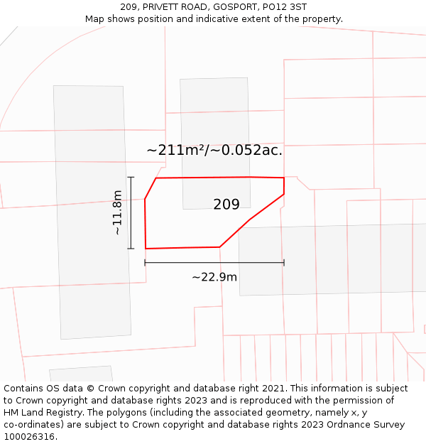 209, PRIVETT ROAD, GOSPORT, PO12 3ST: Plot and title map